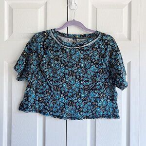 Free People Sammie Black Blue Floral Print Crop Top Women's Size X-Small XS